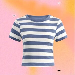 Blue and White Striped Cropped Shirt